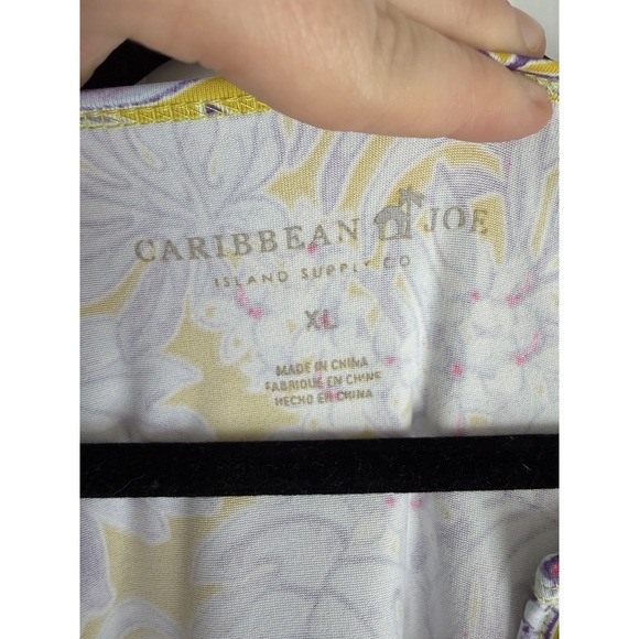 Caribbean Joe Mini Tropical Lightweight T-shirt V-neck Dress Yellow Purple Sz XL - Picture 4 of 10